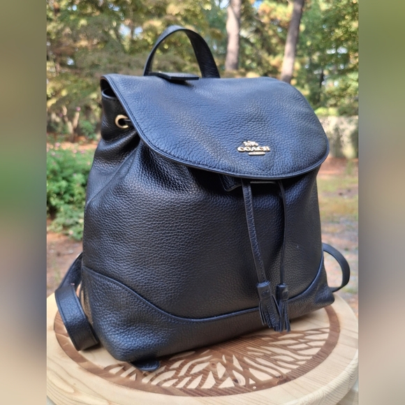 Coach Elle Black Pebbled Leather Backpack Daypack #F72645 - Picture 1 of 12